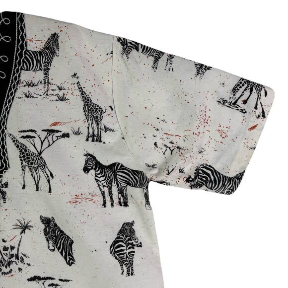 African Design Zebra Print with Decorative Collar Shirt Adult Size XL - Picture 3 of 7